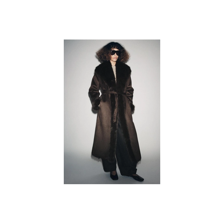 ПАЛЬТО ИЗ ИСКУССТВЕННОГО МЕХА С ПОЯСОМ — ZW COLLECTION