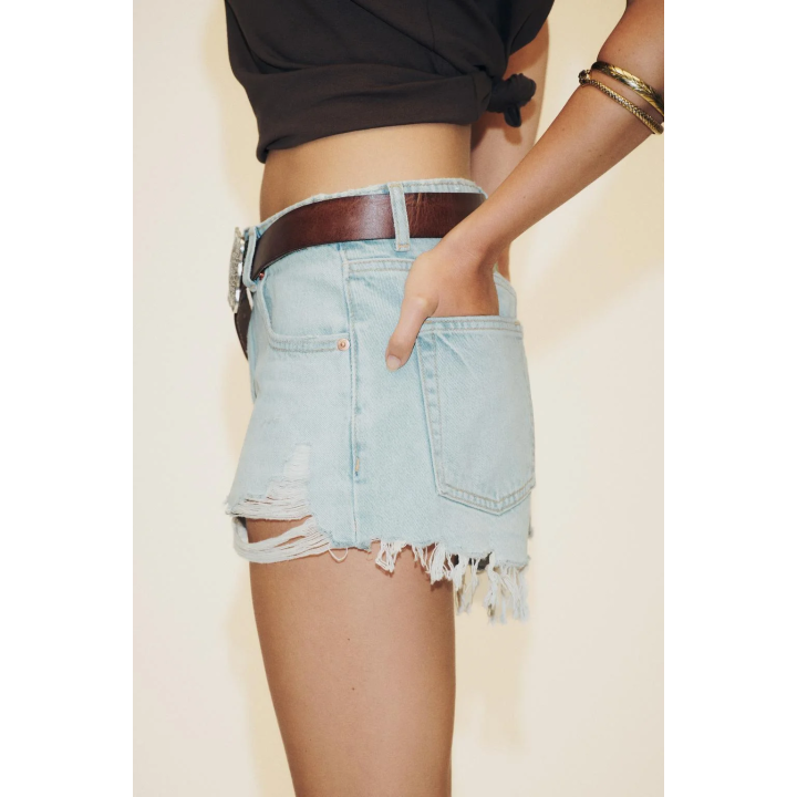 Джинсовые шорты с высокой талией и разрезами