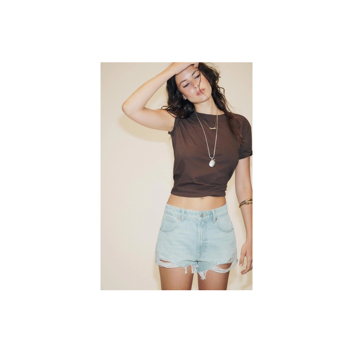 Джинсовые шорты с высокой талией и разрезами