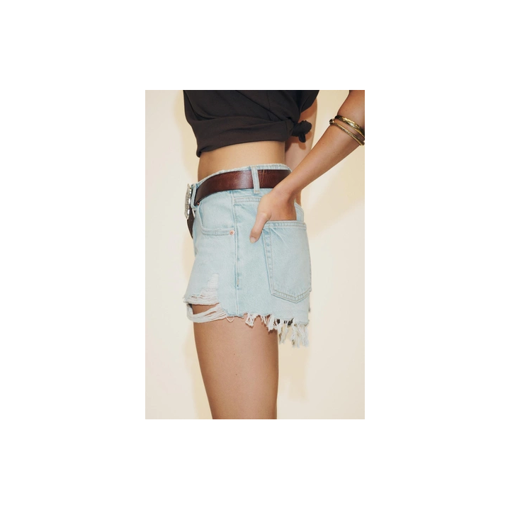 Джинсовые шорты с высокой талией и разрезами