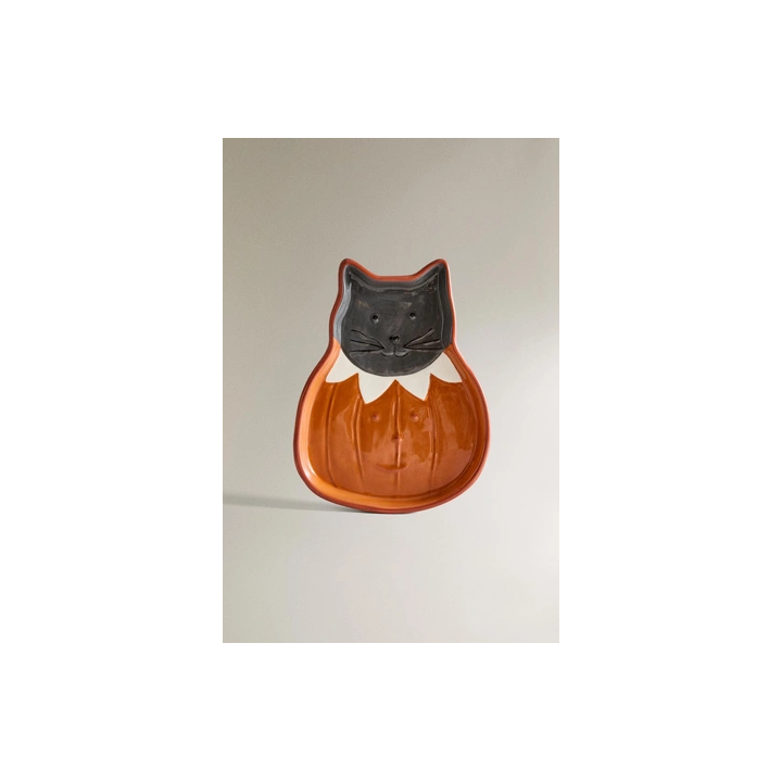 CHILDREN'S STONEWARE HALLOWEEN CAT PLATE