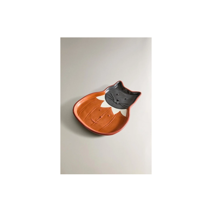 CHILDREN'S STONEWARE HALLOWEEN CAT PLATE