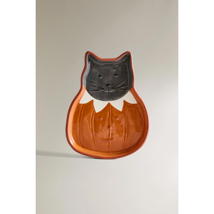 CHILDREN'S STONEWARE HALLOWEEN CAT PLATE