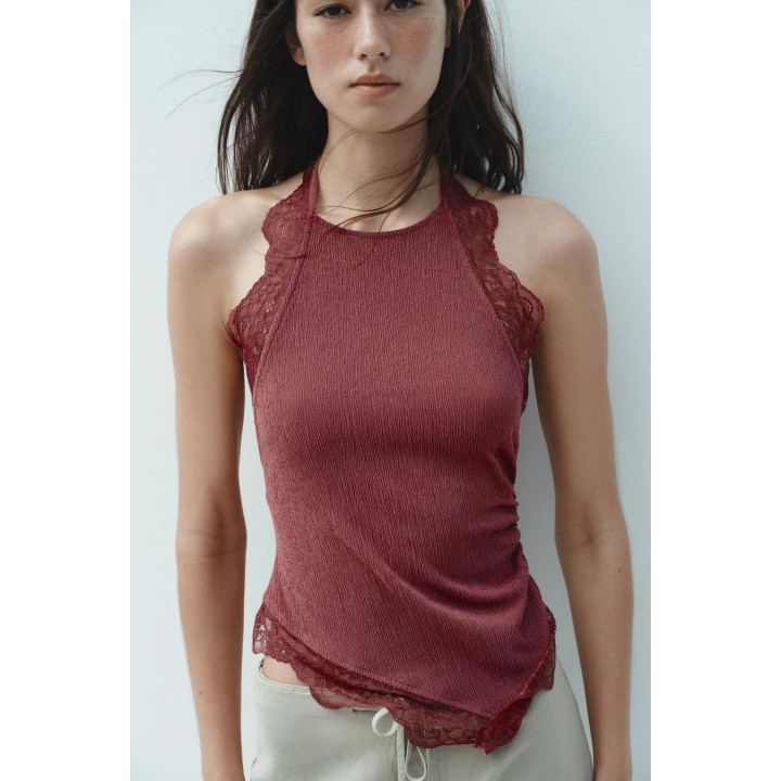 ТЕКСТУРИРОВАННЫЙ ТОП-ХАЛТЕР С КРУЖЕВОМ