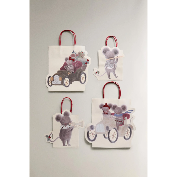 Набор подарочных пакетов с рождественским дизайном мышей (набор из 4 шт.)