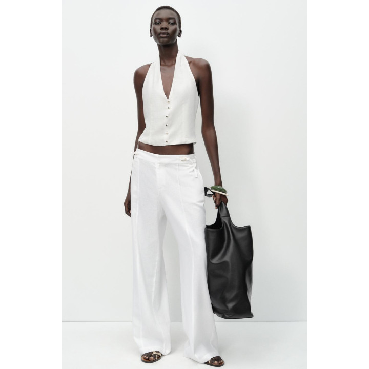 ШИРОКИЕ БРЮКИ С ПРЯЖКАМИ ИЗ ЛЬНА