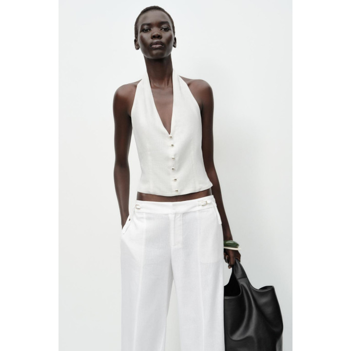 ШИРОКИЕ БРЮКИ С ПРЯЖКАМИ ИЗ ЛЬНА