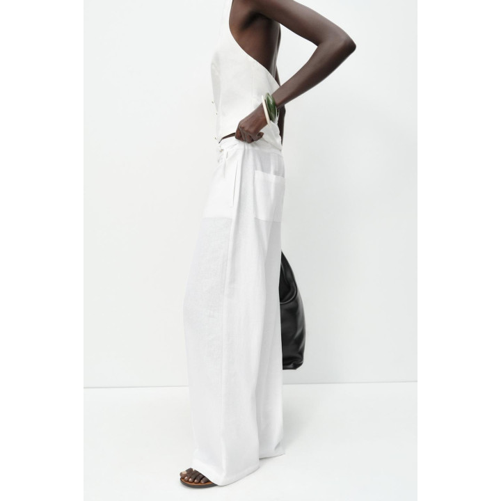 ШИРОКИЕ БРЮКИ С ПРЯЖКАМИ ИЗ ЛЬНА