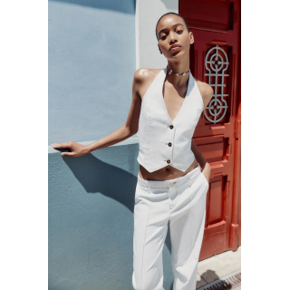 КОРОТКИЙ ДЖИНСОВЫЙ ТОП Z1975 С ГОРЛОВИНОЙ ХАЛТЕР