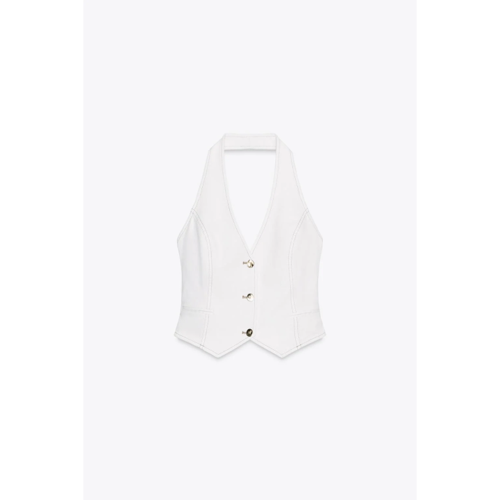 КОРОТКИЙ ДЖИНСОВЫЙ ТОП Z1975 С ГОРЛОВИНОЙ ХАЛТЕР