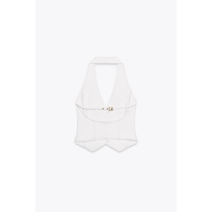 КОРОТКИЙ ДЖИНСОВЫЙ ТОП Z1975 С ГОРЛОВИНОЙ ХАЛТЕР