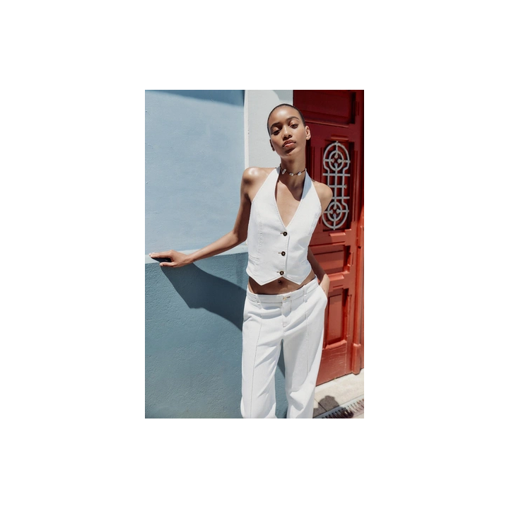 КОРОТКИЙ ДЖИНСОВЫЙ ТОП Z1975 С ГОРЛОВИНОЙ ХАЛТЕР