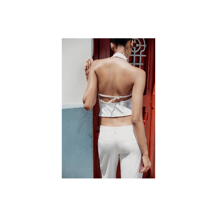 КОРОТКИЙ ДЖИНСОВЫЙ ТОП Z1975 С ГОРЛОВИНОЙ ХАЛТЕР