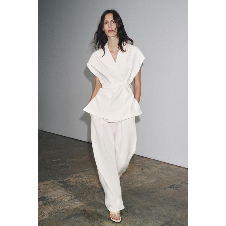 ДВУБОРТНЫЙ ЖИЛЕТ ИЗ СМЕСОВОГО ЛЬНА — ZW COLLECTION