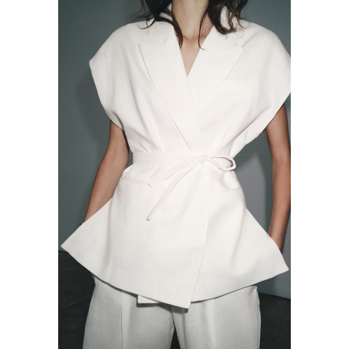 ДВУБОРТНЫЙ ЖИЛЕТ ИЗ СМЕСОВОГО ЛЬНА — ZW COLLECTION