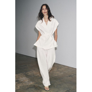 БРЮКИ ИЗ СМЕСОВОГО ЛЬНА С ЗАЩИПАМИ — ZW COLLECTION