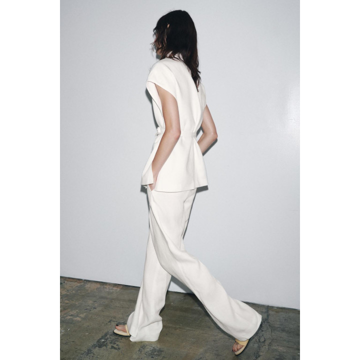 БРЮКИ ИЗ СМЕСОВОГО ЛЬНА С ЗАЩИПАМИ — ZW COLLECTION