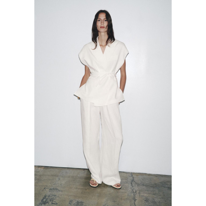 БРЮКИ ИЗ СМЕСОВОГО ЛЬНА С ЗАЩИПАМИ — ZW COLLECTION