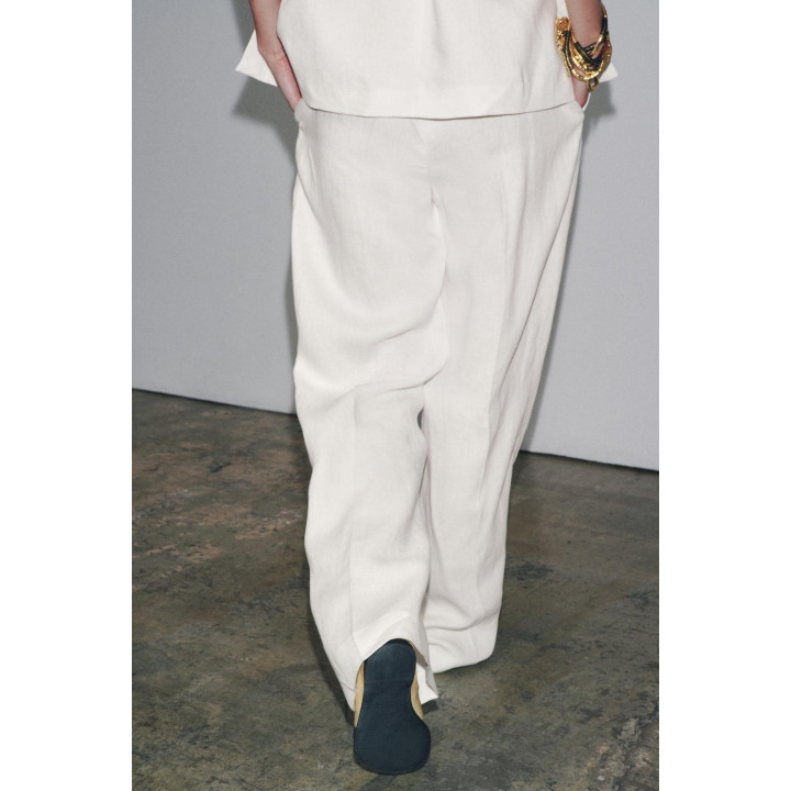 БРЮКИ ИЗ СМЕСОВОГО ЛЬНА С ЗАЩИПАМИ — ZW COLLECTION