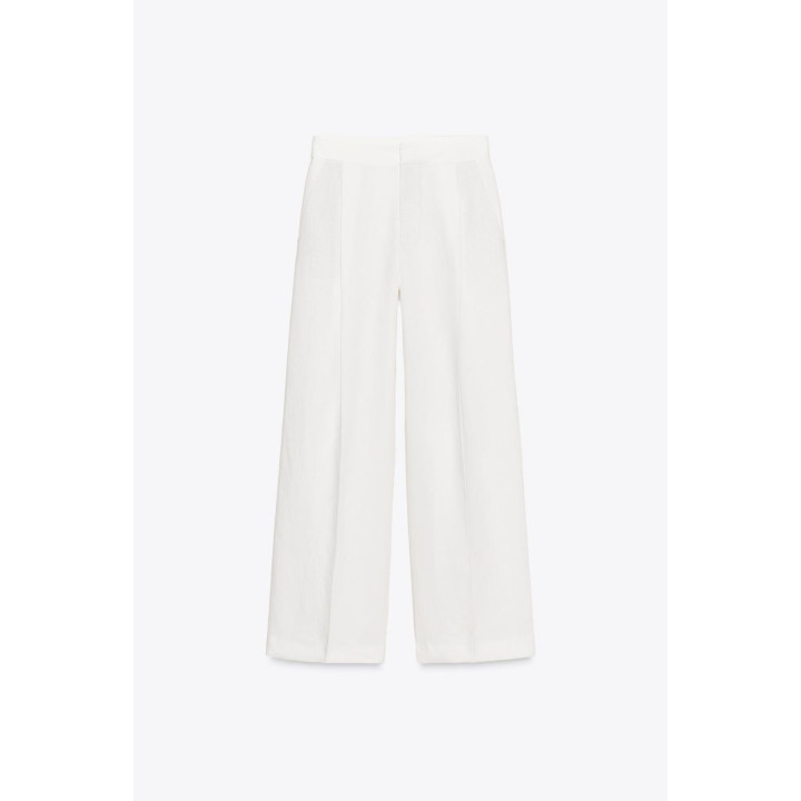 БРЮКИ ИЗ СМЕСОВОГО ЛЬНА С ЗАЩИПАМИ — ZW COLLECTION