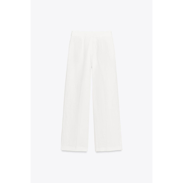 БРЮКИ ИЗ СМЕСОВОГО ЛЬНА С ЗАЩИПАМИ — ZW COLLECTION