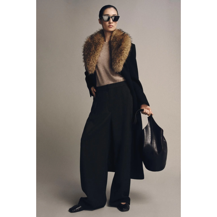 WOOL COAT WITH FAUX FUR COLLAR ZW COLLECTION