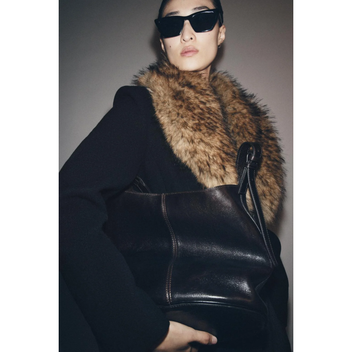 WOOL COAT WITH FAUX FUR COLLAR ZW COLLECTION