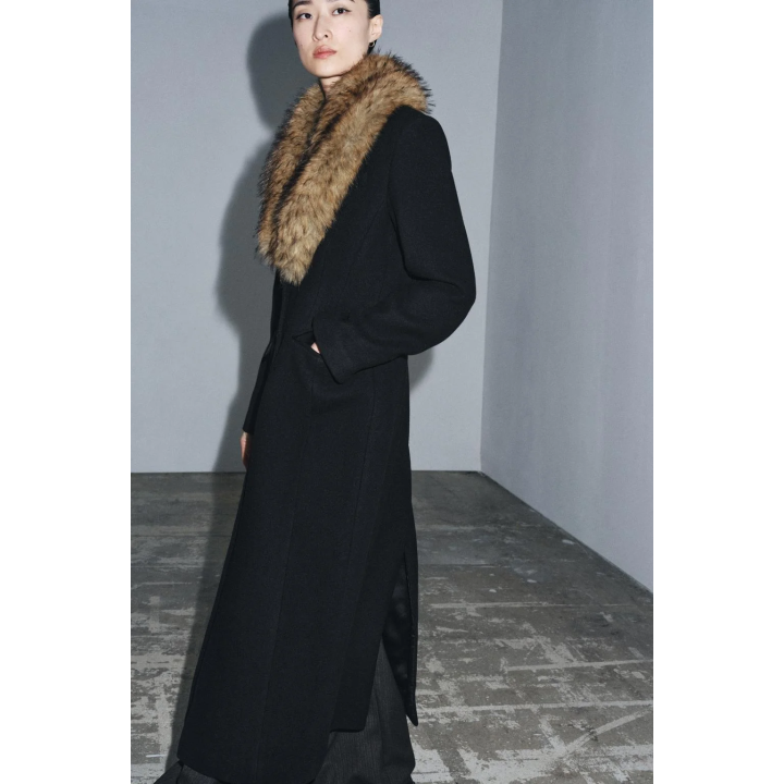 WOOL COAT WITH FAUX FUR COLLAR ZW COLLECTION