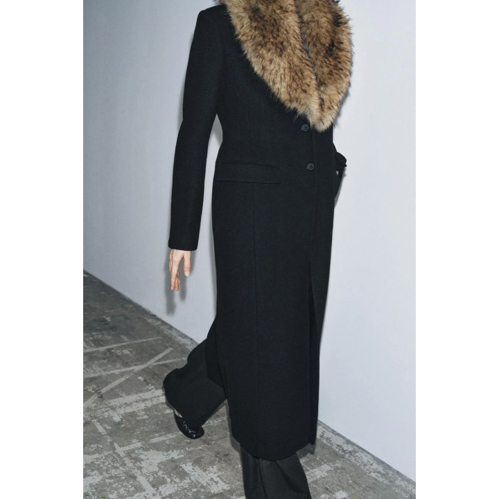 WOOL COAT WITH FAUX FUR COLLAR ZW COLLECTION
