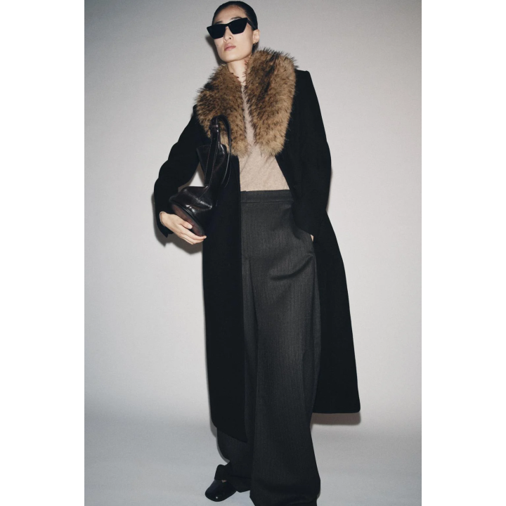 WOOL COAT WITH FAUX FUR COLLAR ZW COLLECTION