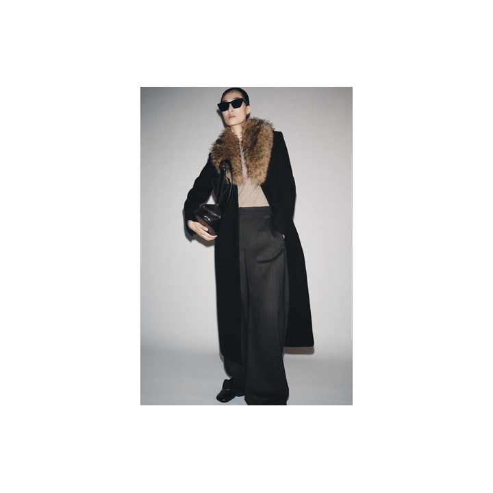 WOOL COAT WITH FAUX FUR COLLAR ZW COLLECTION