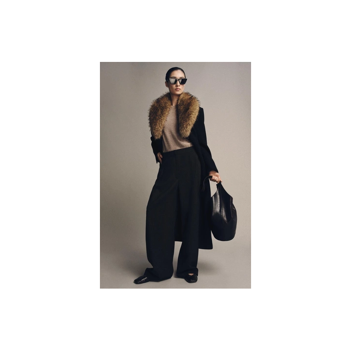 WOOL COAT WITH FAUX FUR COLLAR ZW COLLECTION