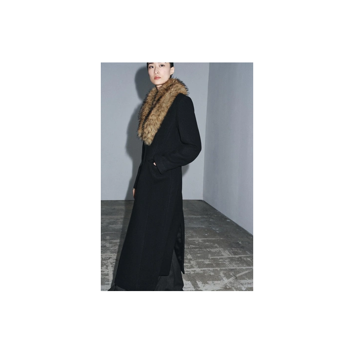 WOOL COAT WITH FAUX FUR COLLAR ZW COLLECTION