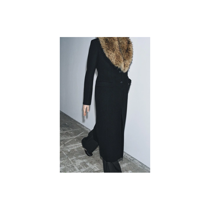 WOOL COAT WITH FAUX FUR COLLAR ZW COLLECTION