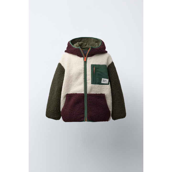 COLOUR BLOCK FAUX SHEARLING FLEECE-LINED JACKET