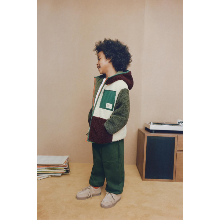 COLOUR BLOCK FAUX SHEARLING FLEECE-LINED JACKET