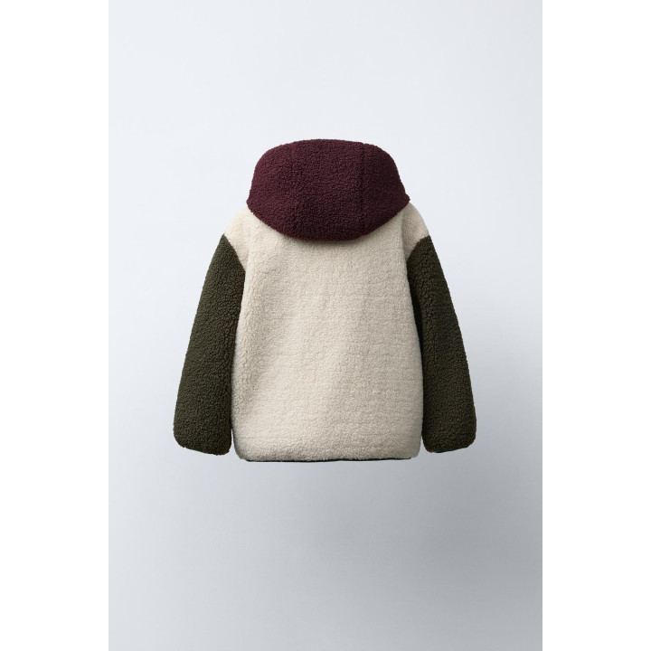 COLOUR BLOCK FAUX SHEARLING FLEECE-LINED JACKET
