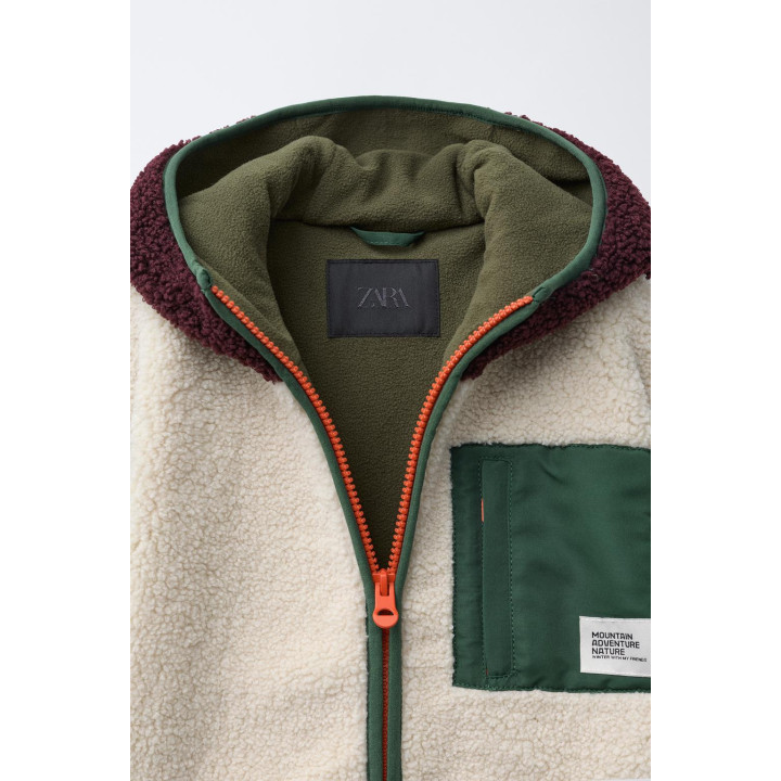 COLOUR BLOCK FAUX SHEARLING FLEECE-LINED JACKET