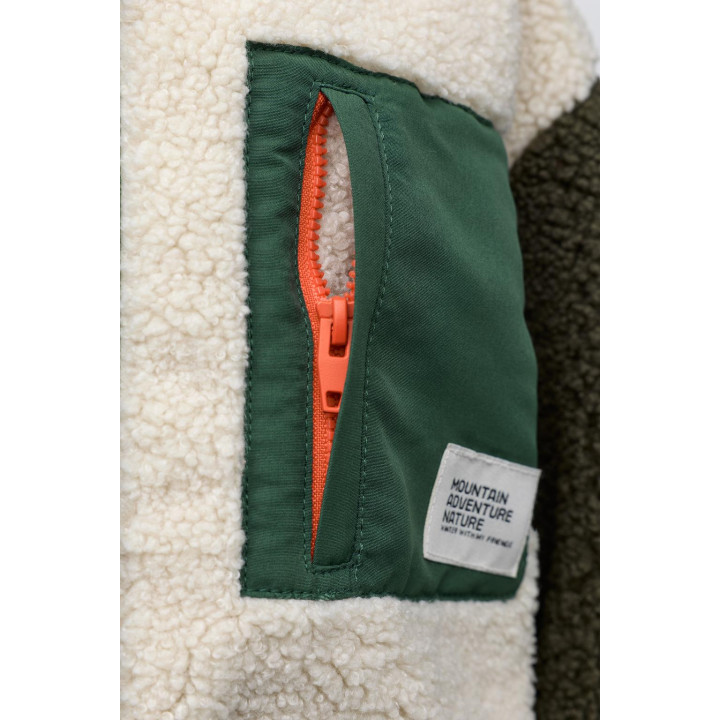 COLOUR BLOCK FAUX SHEARLING FLEECE-LINED JACKET