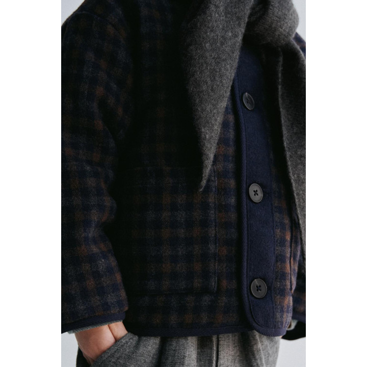 ПАЛЬТО ИЗ ТЕКСТУРНОЙ ТКАНИ В КЛЕТКУ С ШЕРСТЬЮ