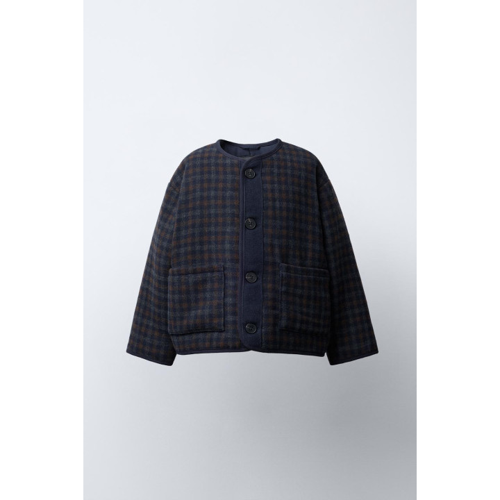 ПАЛЬТО ИЗ ТЕКСТУРНОЙ ТКАНИ В КЛЕТКУ С ШЕРСТЬЮ