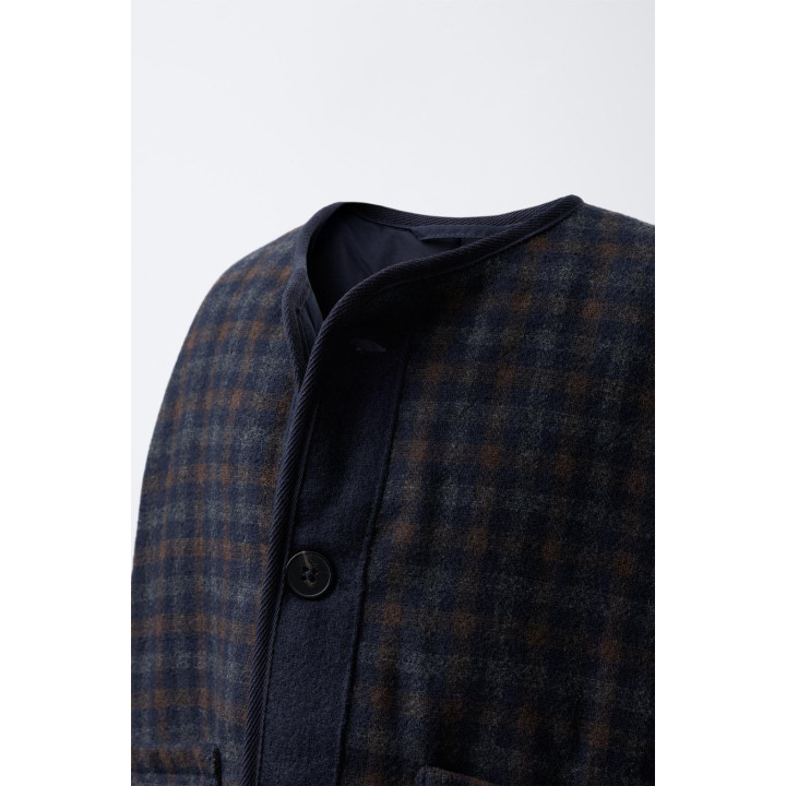 ПАЛЬТО ИЗ ТЕКСТУРНОЙ ТКАНИ В КЛЕТКУ С ШЕРСТЬЮ