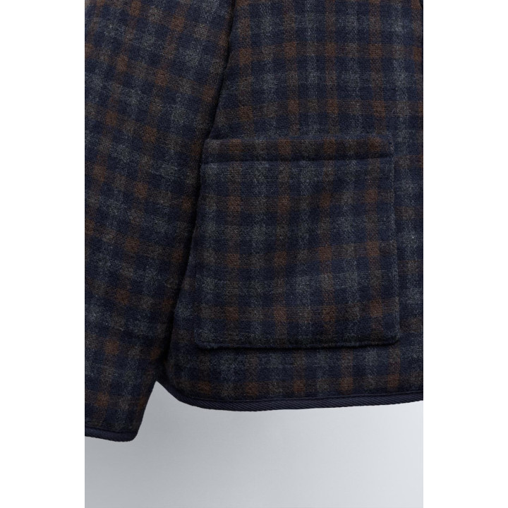 ПАЛЬТО ИЗ ТЕКСТУРНОЙ ТКАНИ В КЛЕТКУ С ШЕРСТЬЮ