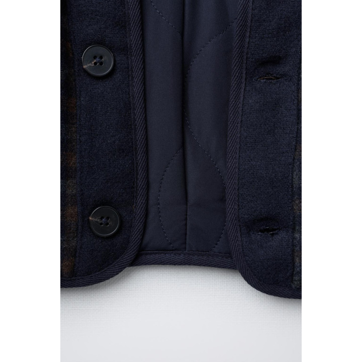 ПАЛЬТО ИЗ ТЕКСТУРНОЙ ТКАНИ В КЛЕТКУ С ШЕРСТЬЮ