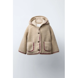 FAUX SHEARLING JACKET WITH WAVY TRIM AND FLEECE LINING