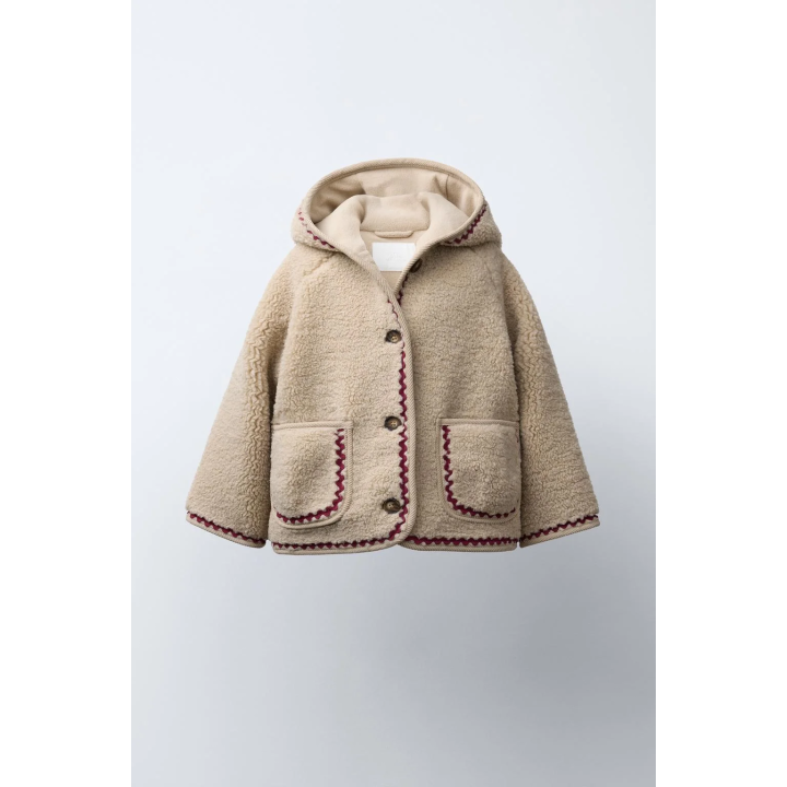 FAUX SHEARLING JACKET WITH WAVY TRIM AND FLEECE LINING