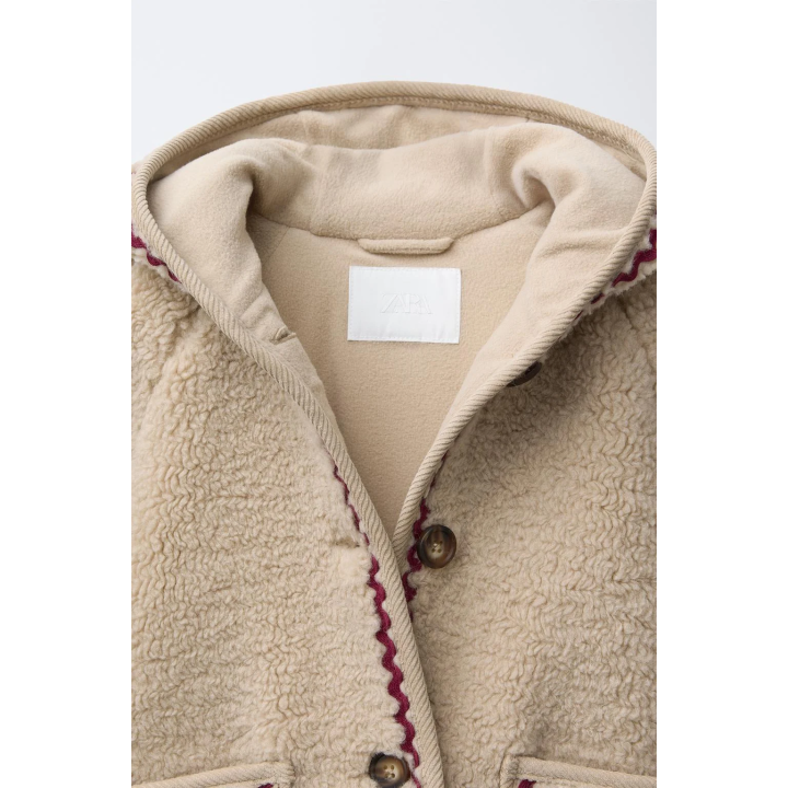 FAUX SHEARLING JACKET WITH WAVY TRIM AND FLEECE LINING