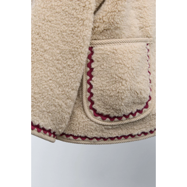 FAUX SHEARLING JACKET WITH WAVY TRIM AND FLEECE LINING