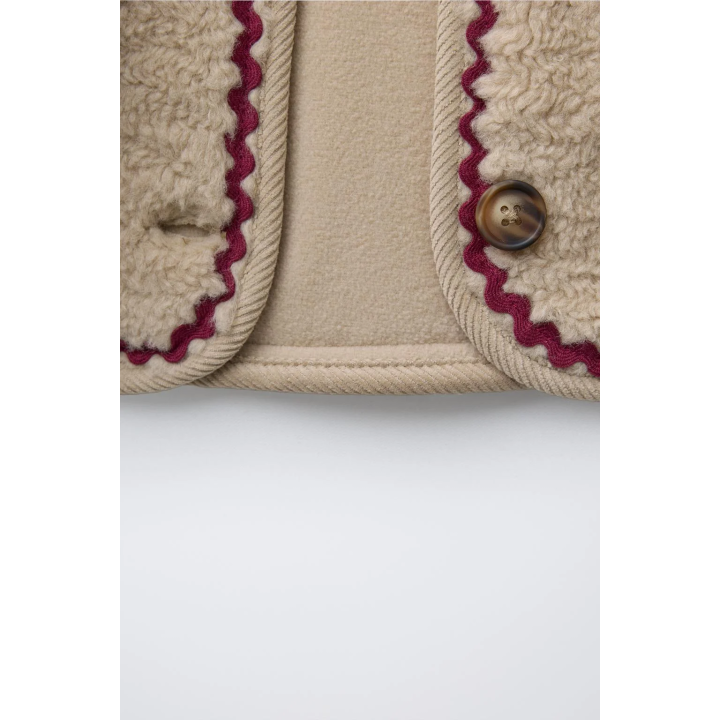 FAUX SHEARLING JACKET WITH WAVY TRIM AND FLEECE LINING