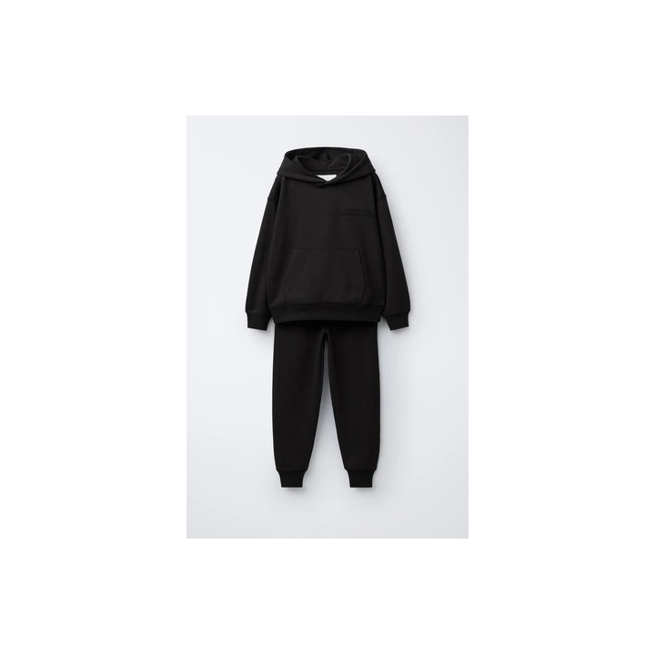 EMBOSSED TEXT INTERLOCK HOODIE AND JOGGERS SET